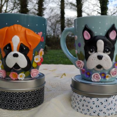Tasses Boxer et Boston terrier